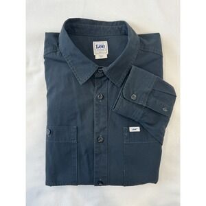 H.D. Lee Men's Denim Button Up Shirt Forest Green Long Sleeve Workwear Size L
